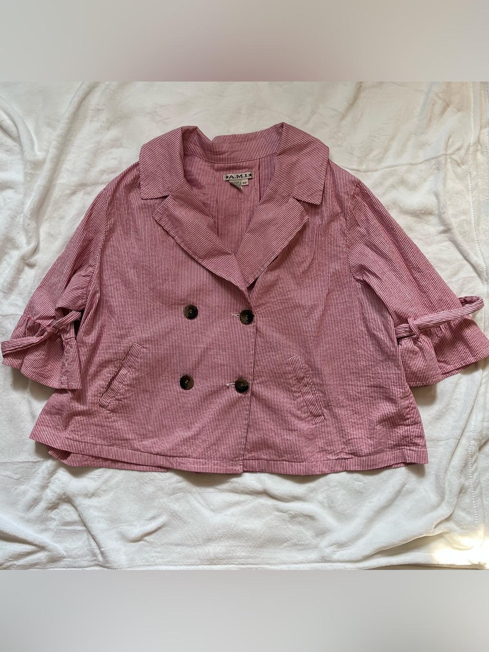 A.M.I. Women’s Pink/White Striped Double-Breasted Jacket Pockets 3X Plus